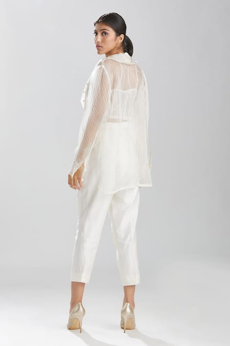 Shop Megha Bansal Ivory Tulle, Chanderi, Silk Organza Thread Work Motia Azra Embroidered Pant Set at Aza Fashions Shop_Megha Bansal_Ivory Tulle, Chanderi, Silk Organza Thread Work Motia Azra Embroidered Pant Set _at_Aza_Fashions