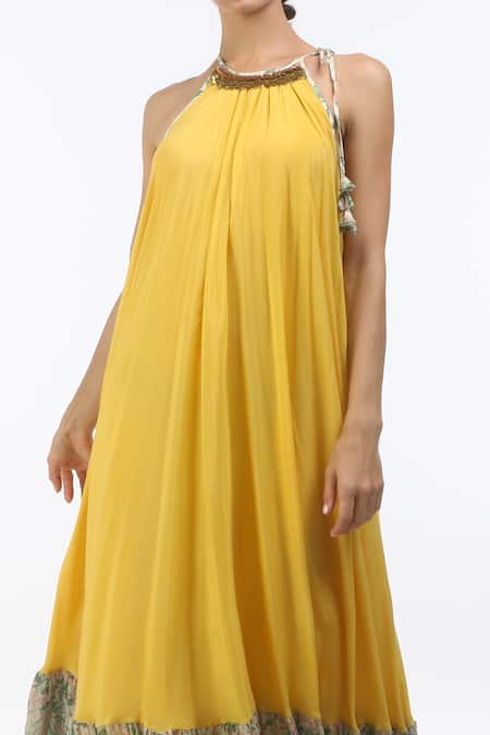 Nikasha Yellow Round Halter Maxi Dress Online at Aza Fashions Nikasha_Yellow Round Halter Maxi Dress _Online_at_Aza_Fashions