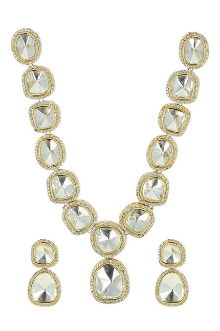 Ishhaara_Gold Plated Diamonds, Stones Polki Embellished Necklace Set _Online_at_Aza_Fashions