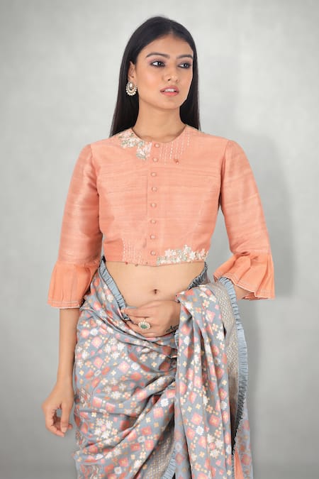 Shop I Am Design Grey Silk Round Printed Saree Set Online at Aza Fashions Shop_I Am Design_Grey Silk Round Printed Saree Set _Online_at_Aza_Fashions