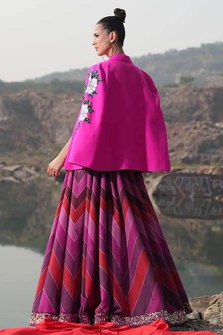 Neiza By Neeti Seth Floral Moti Embroidered Cashmere Wool Cape 