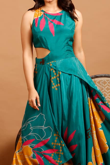 Shop Green Printed Side Cut Dress by PASHA INDIA at House of Designers –  HOUSE OF DESIGNERS