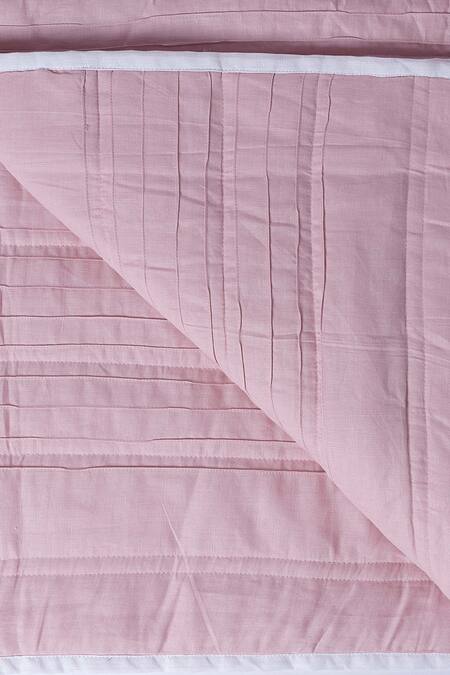 Shop H2h Pink Linen Victoria Stripe Print Bed Cover Set Online at Aza Fashions Shop_H2h_Pink Linen Victoria Stripe Print Bed Cover Set_Online_at_Aza_Fashions