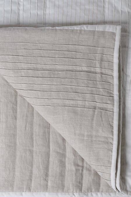 Shop H2h Grey Linen Victoria Stripe Print Bed Cover Set Online at Aza Fashions Shop_H2h_Grey Linen Victoria Stripe Print Bed Cover Set_Online_at_Aza_Fashions