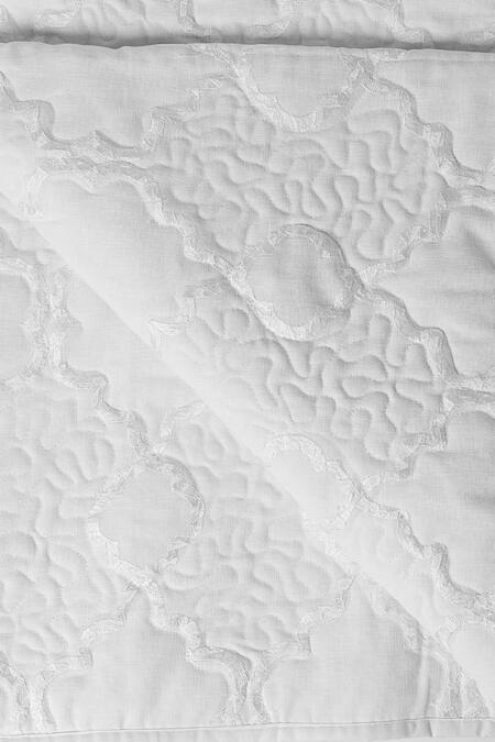 Buy H2h White Linen Embroidered Anastasia Flower Bedcover Set Online at Aza Fashions Buy_H2h_White Linen Embroidered Anastasia Flower Bedcover Set_Online_at_Aza_Fashions