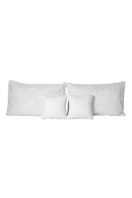 Shop H2h White Linen Embroidered Anastasia Flower Bedcover Set Online at Aza Fashions Shop_H2h_White Linen Embroidered Anastasia Flower Bedcover Set_Online_at_Aza_Fashions