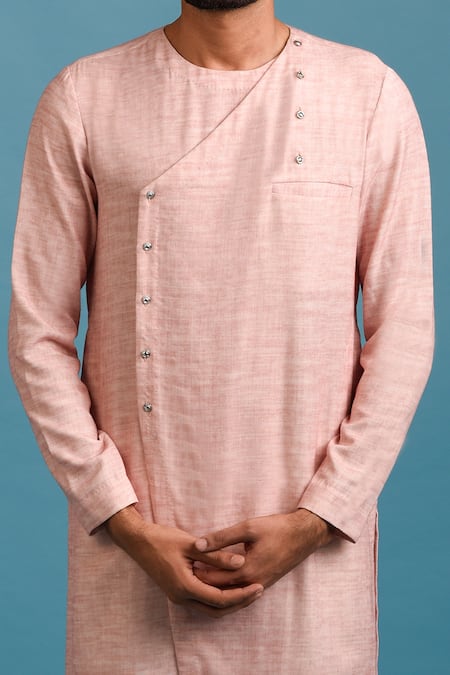 Chatenya Mittal Pink Cotton Ombre Angrakha Kurta Set Online at Aza Fashions Chatenya Mittal_Pink Cotton Ombre Angrakha Kurta Set _Online_at_Aza_Fashions