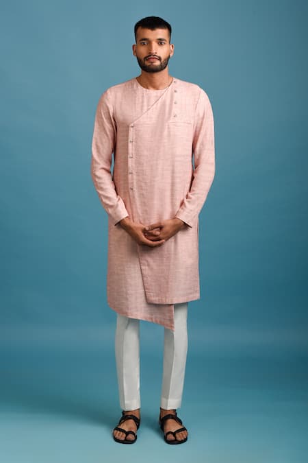 Buy_Chatenya Mittal_Pink Cotton Ombre Angrakha Kurta Set _Online_at_Aza_Fashions