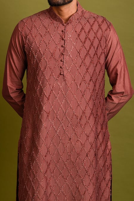 Chatenya Mittal Maroon Cotton Silk Pintuck Kurta Set Online at Aza Fashions Chatenya Mittal_Maroon Cotton Silk Pintuck Kurta Set _Online_at_Aza_Fashions
