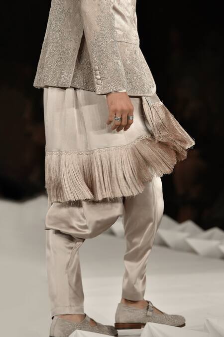 Rohit Gandhi + Rahul Khanna_Beige Satin Zouave Trousers _Online_at_Aza_Fashions