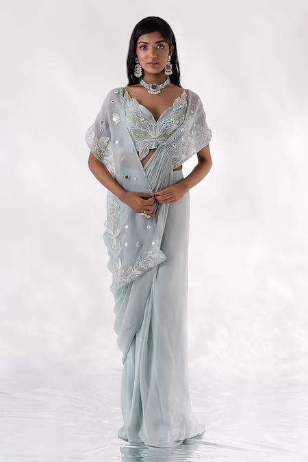 PIRI INDIA Nayraa Pre-Draped Saree With Embroidered Bustier 