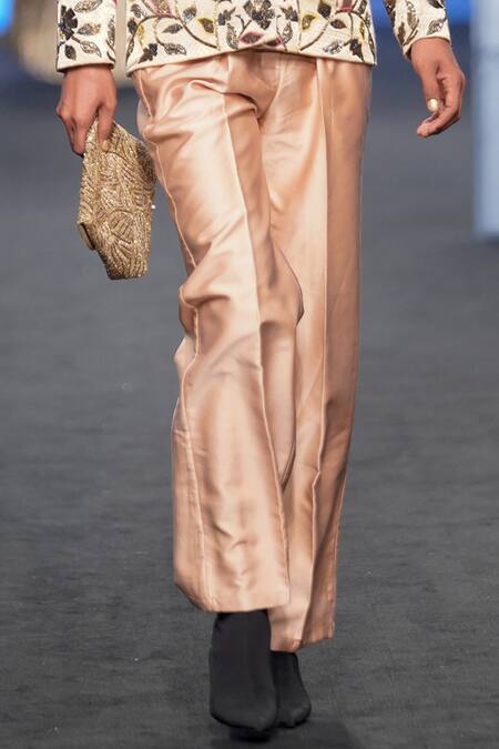 Buy Sejal Kamdar Beige Gajji Silk Embellished Cut Pipe And Cutdana Work Blazer Pant Set Buy_Sejal Kamdar_Beige Gajji Silk Embellished Cut Pipe And Cutdana Work Blazer Pant Set