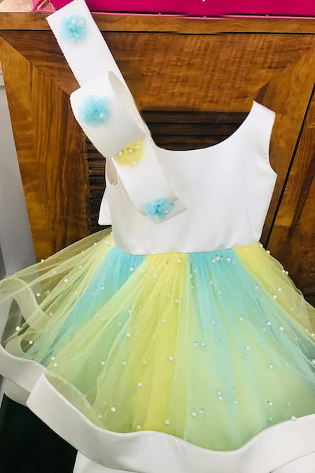 Kirti Agarwal - Pret N Couture_Blue Silk, Net, Satin Pearls Embellished Dress _Online_at_Aza_Fashions