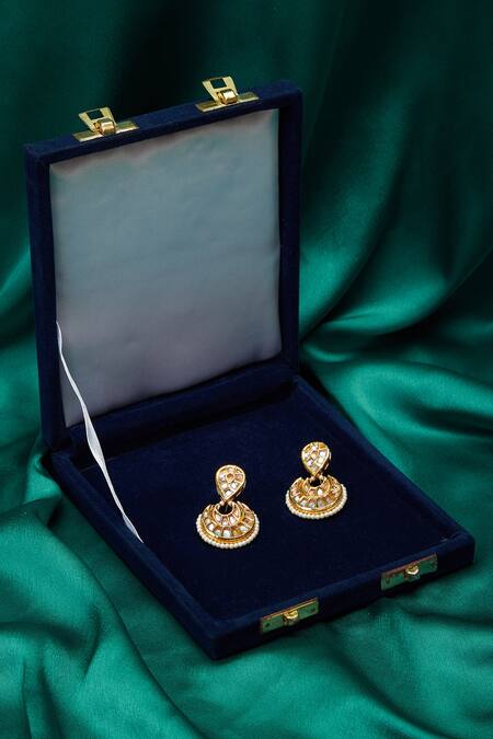 Shop_Just Shradhas_Gold Plated Diamonds, Pearls Kundan Chandbali Earrings _Online_at_Aza_Fashions