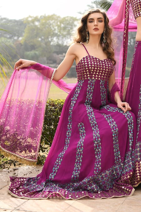 Pooja Rajgarhia Gupta Purple Georgette Sweetheart Neck Embroidered Anarkali
