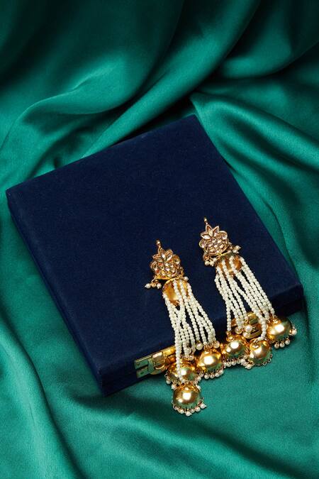 Buy_Just Shradhas_Gold Plated Pearl Jhumka Dangling Earrings_Online_at_Aza_Fashions