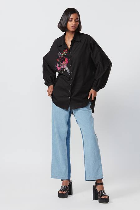 Saaksha & Kinni_Blue Denim Two Tone Jeans_Online_at_Aza_Fashions