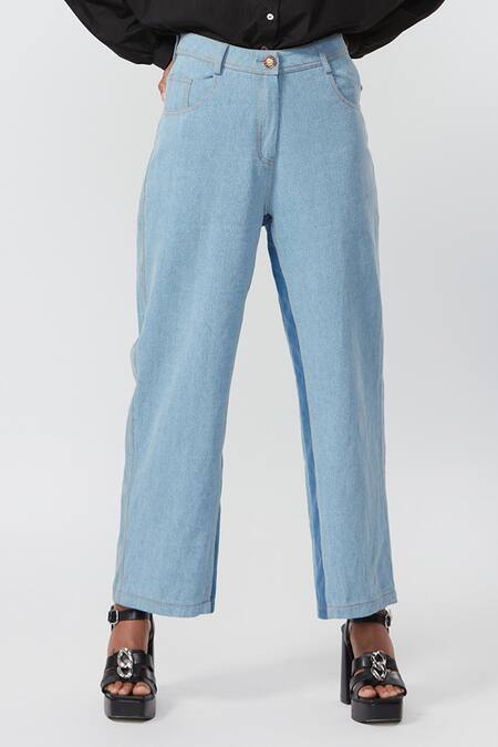 Buy_Saaksha & Kinni_Blue Denim Two Tone Jeans_Online_at_Aza_Fashions