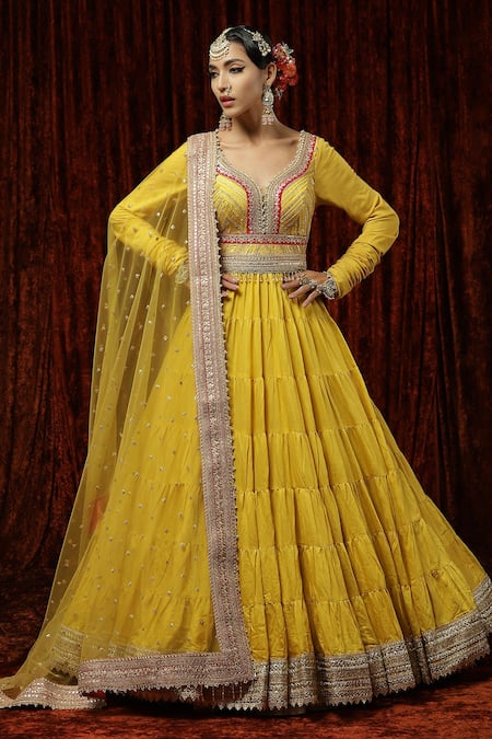 SHIKHAR SHARMA Tiered Anarkali With Dupatta 