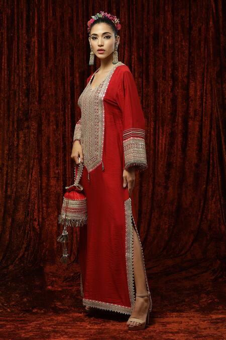 Shikhar Sharma Pink Silk Chanderi Badla, Dori, Gota Leaf Neck Kaftan Online at Aza Fashions Shikhar Sharma_Pink Silk Chanderi Badla, Dori, Gota Leaf Neck Kaftan _Online_at_Aza_Fashions