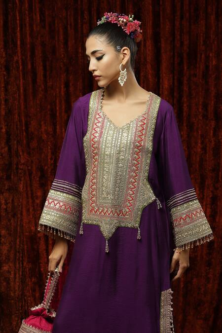 Buy Shikhar Sharma Purple Silk Chanderi Badla, Dori, Gota V Neck Kaftan Online at Aza Fashions Buy_Shikhar Sharma_Purple Silk Chanderi Badla, Dori, Gota V Neck Kaftan _Online_at_Aza_Fashions