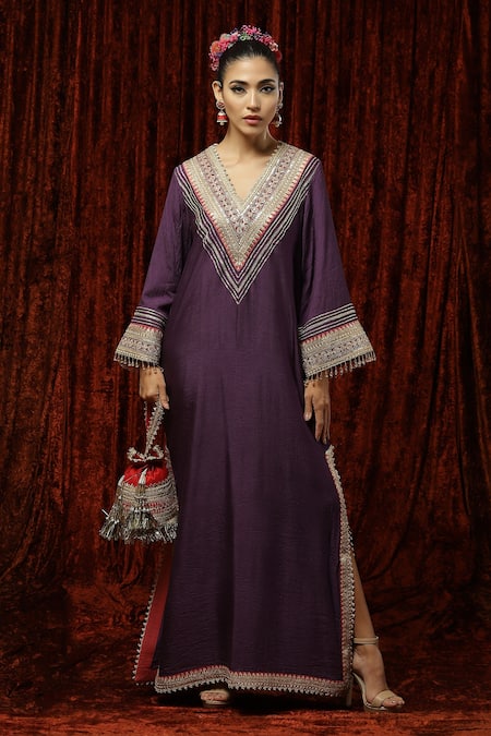 SHIKHAR SHARMA Silk Chanderi Embroidered Kurta Kaftan 