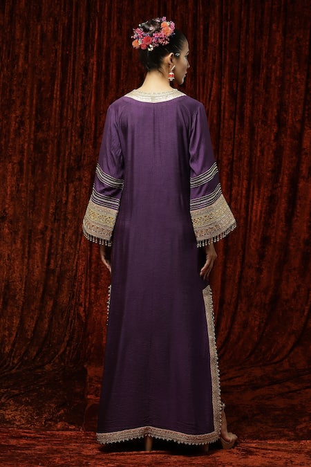 Shop Shikhar Sharma Purple Silk Chanderi Embroidered And Embellished Gota Sweetheart Neck Kurta Kaftan at Aza Fashions Shop_Shikhar Sharma_Purple Silk Chanderi Embroidered And Embellished Gota Sweetheart Neck Kurta Kaftan _at_Aza_Fashions