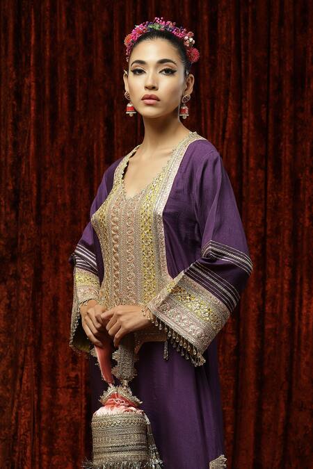 Buy Shikhar Sharma Purple Silk Chanderi Embroidered And Embellished Gota Sweetheart Neck Kurta Kaftan Online at Aza Fashions Buy_Shikhar Sharma_Purple Silk Chanderi Embroidered And Embellished Gota Sweetheart Neck Kurta Kaftan _Online_at_Aza_Fashions