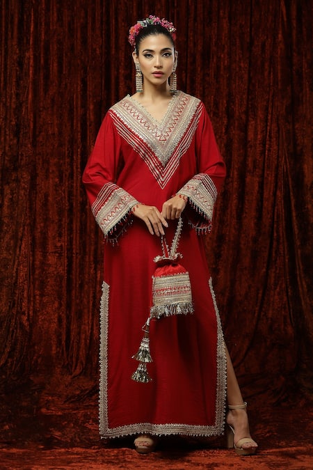 SHIKHAR SHARMA Silk Chanderi Embroidered Kurta Kaftan 