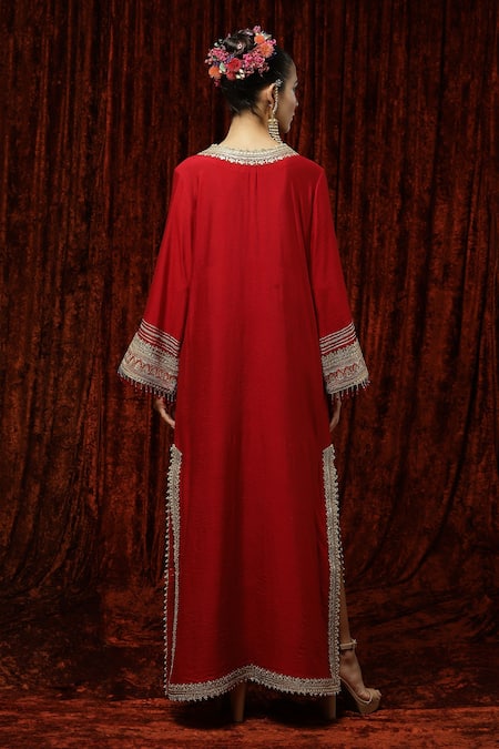 Shikhar Sharma Silk Chanderi Embroidered Kurta Kaftan 