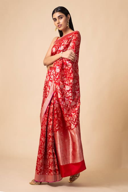 Ekaya Red Handwoven Banarasi Silk Saree