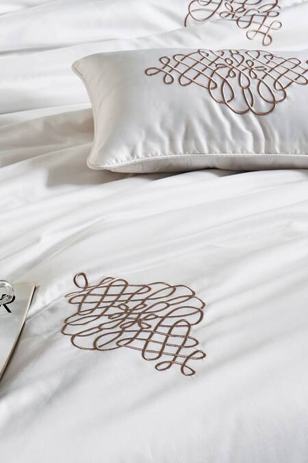 Houmn_Beige Mozart Cotton Embroidered Terrazzo Bedding - Of 6_Online_at_Aza_Fashions