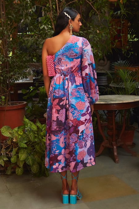 Ankita Dharman Sangria One Shoulder Georgette Dress