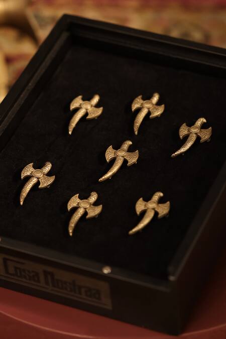 Cosa Nostraa Gold The Sword Mercy Buttons Set 7 Online at Aza Fashions Cosa Nostraa_Gold The Sword Mercy Buttons Set 7 _Online_at_Aza_Fashions