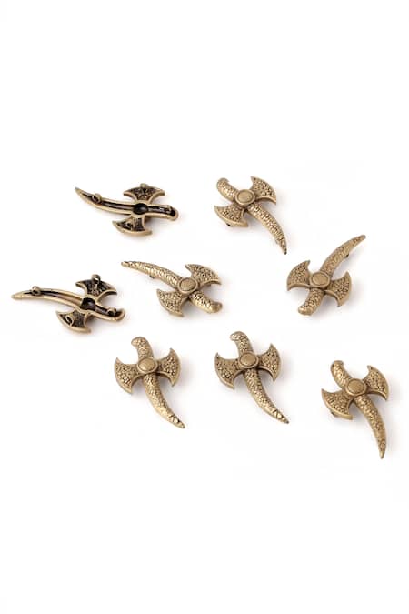 Cosa Nostraa Gold The Sword Mercy Buttons Set 7 at Aza Fashions Cosa Nostraa_Gold The Sword Mercy Buttons Set 7 _at_Aza_Fashions