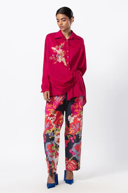Buy_Saaksha & Kinni_Multi Color Silk Multicolor Abstract Floral Trouser _Online_at_Aza_Fashions