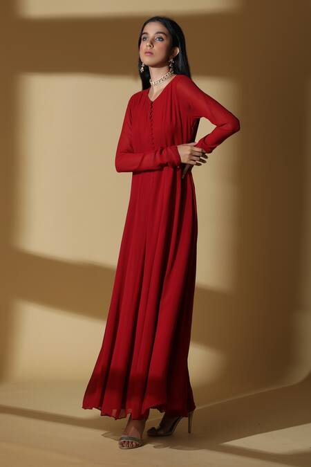 Buy_Zeefaa_White Georgette, Lycra, Brocade Zardozi Jacket Band Collar Anarkali Set With_Online_at_Aza_Fashions