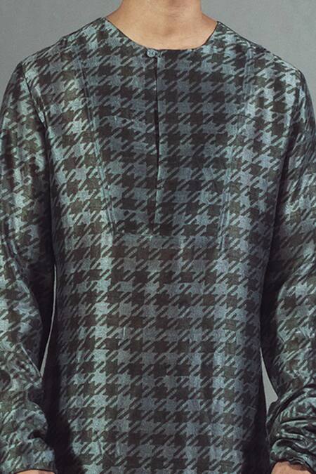 Buy_Mitesh Lodha_Grey Raw Silk Printed Kurta_Online_at_Aza_Fashions