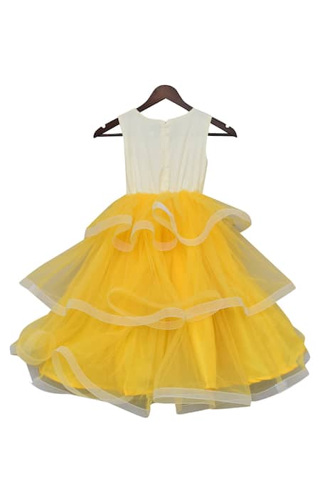 Shop Fayon Kids White Net, Silk Embroidery, Sequins Floral Layered Gown at Aza Fashions Shop_Fayon Kids_White Net, Silk Embroidery, Sequins Floral Layered Gown _at_Aza_Fashions