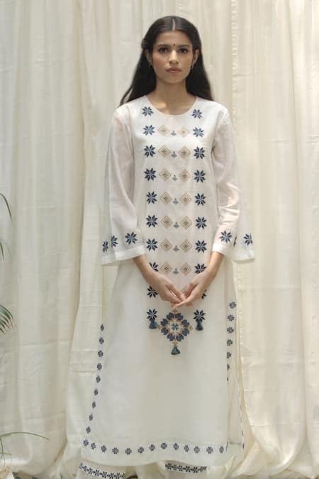 Shivani Bhargava White Chanderi Round Kurta 