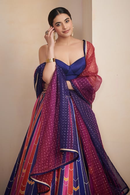 Cedar & Pine Multi Color Dupatta Organza, Lehenga Dupion Gota Work And Gold Foil Panel Set Online at Aza Fashions Cedar & Pine_Multi Color Dupatta Organza, Lehenga Dupion Gota Work And Gold Foil Panel Set _Online_at_Aza_Fashions