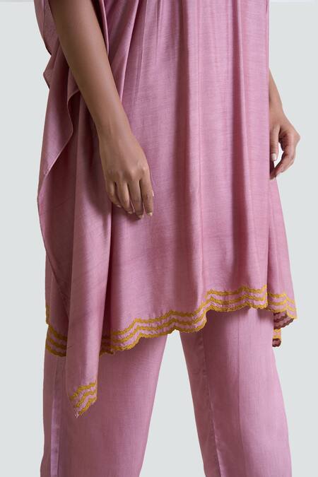 Buy Brij Pink Spandex Applique, Pearls V-neck Kantha Embroidered Kaftan And Pant Set Online at Aza Fashions Buy_Brij_Pink Spandex Applique, Pearls V-neck Kantha Embroidered Kaftan And Pant Set _Online_at_Aza_Fashions