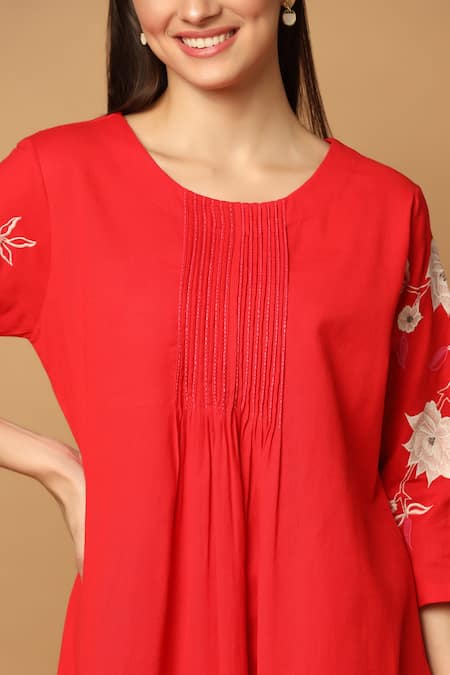 Buy New Branded Pure Cotton Straight Long Kurtis for Women Stylish Latest  Bandhani Design with Fancy Embroidery Work Ethnic Kurta for Women (XXL, red)  Online In India At Discounted Prices