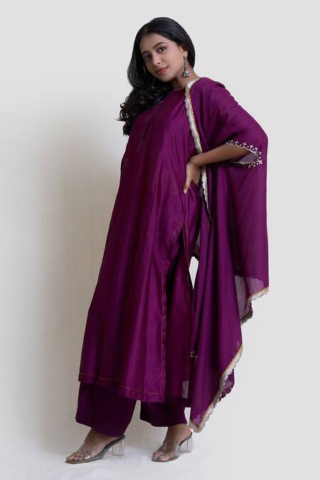 Brij Wine Chanderi Silk Applique, Embroidery Round Neck Cape And Kurta Set Online at Aza Fashions Brij_Wine Chanderi Silk Applique, Embroidery Round Neck Cape And Kurta Set_Online_at_Aza_Fashions