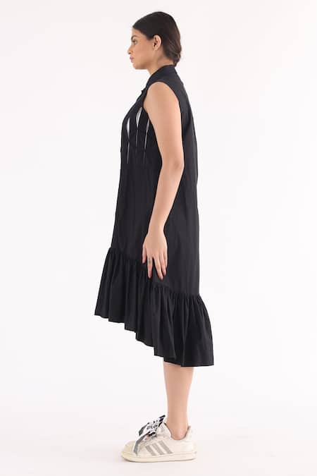 Studio Moda India_Black Cotton Collared Woven Shirt Dress _Online_at_Aza_Fashions