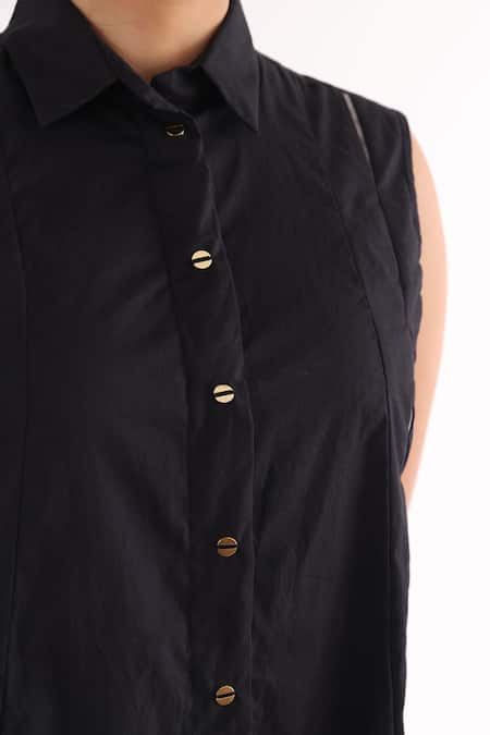 Buy_Studio Moda India_Black Cotton Collared Woven Shirt Dress _Online_at_Aza_Fashions