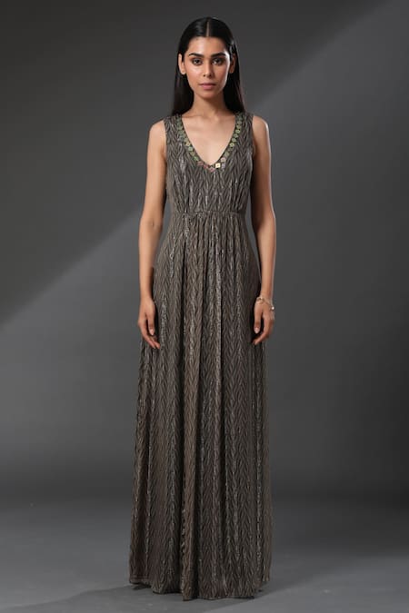 Zeefaa Metallic Embellished Gown 