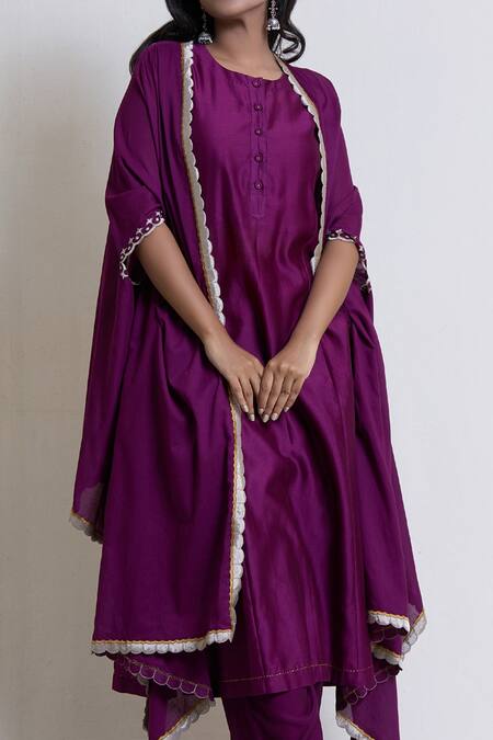 Shop Brij Wine Chanderi Silk Applique, Embroidery Round Neck Cape And Kurta Set Online at Aza Fashions Shop_Brij_Wine Chanderi Silk Applique, Embroidery Round Neck Cape And Kurta Set_Online_at_Aza_Fashions