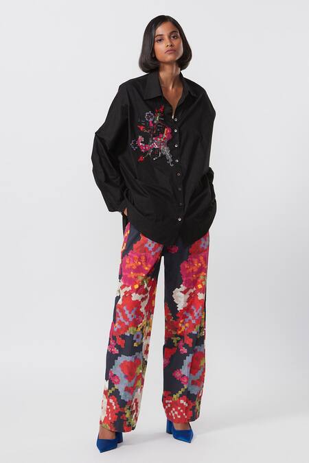 Saaksha & Kinni_Multi Color Silk Multicolor Abstract Floral Trouser _at_Aza_Fashions