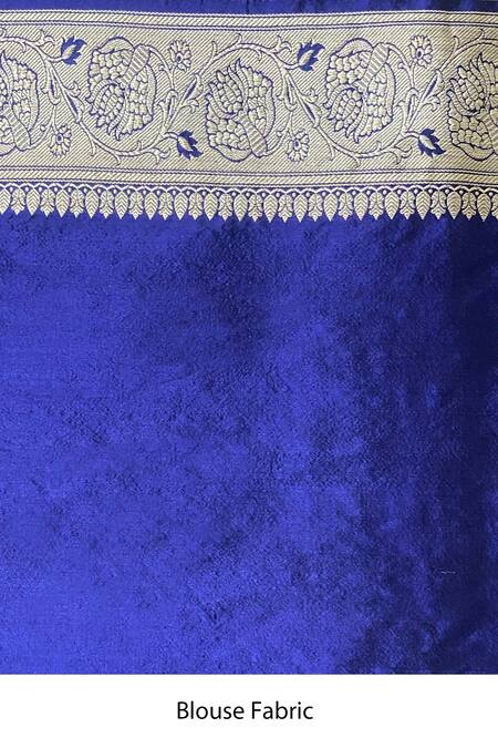 Naaritva India_Blue Knit Zari Banarasi Floral Handwoven Saree With Running Blouse _Online_at_Aza_Fashions